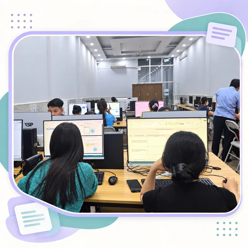 Ảnh ghép thiết kế từ ảnh lớp tin học thực tế do chủ website cung cấp.