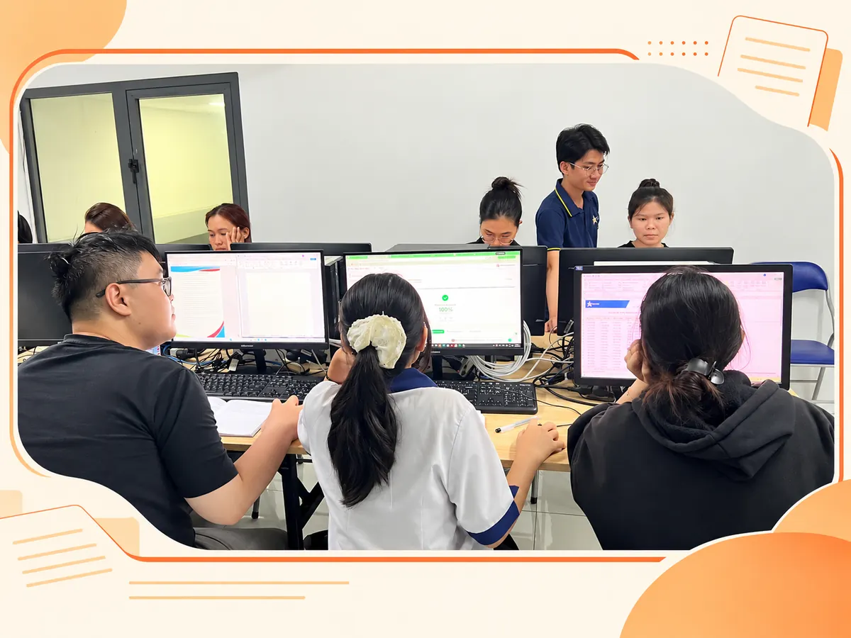 Ảnh minh họa thiết kế từ lớp tin học thực tế do chủ website cung cấp, dùng cho nội dung Luyện PowerPoint online: tập nói cùng bản trình chiếu thay vì chỉ sửa slide.
